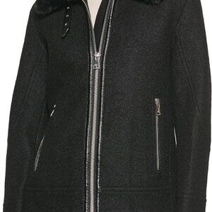Kenneth Cole Women's Wool Coat, Fur Collar Black